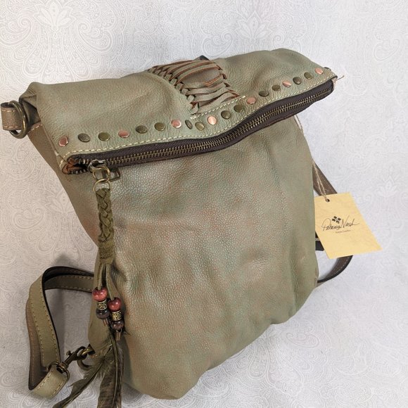 PATRICIA NASH Luzille leather vintage women's backpack bag GREEN + Dust bag - Picture 7 of 9